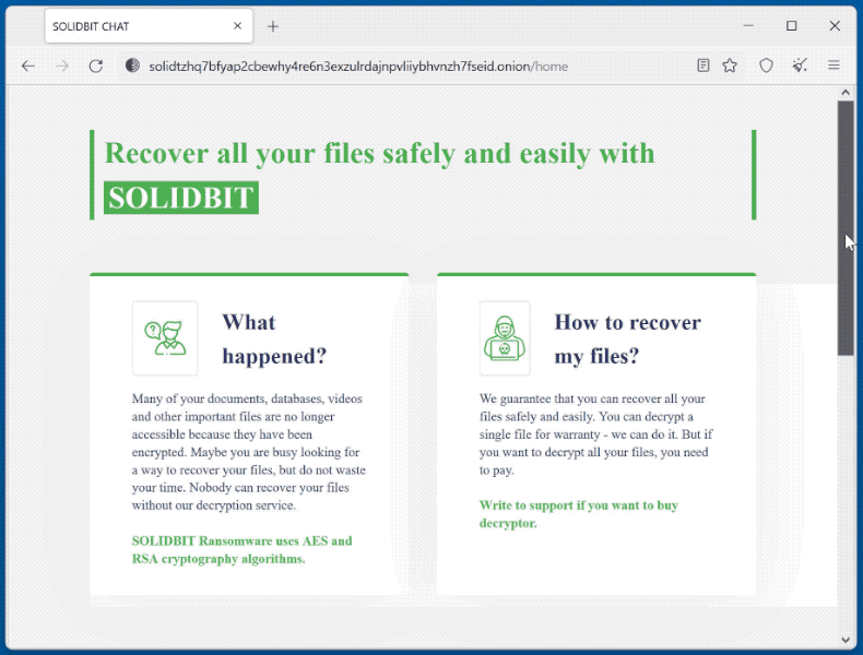 solidbit ransomware note de rançon to site web gif