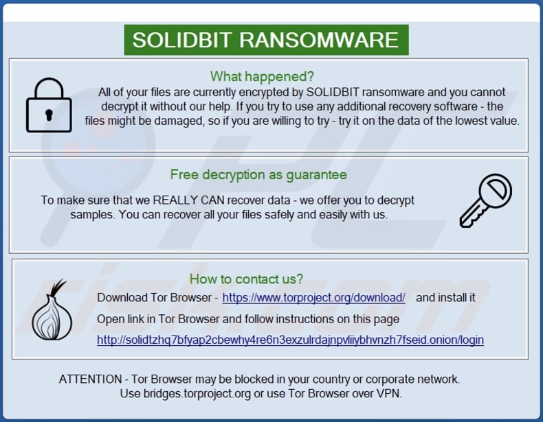 Note de rançon du rançongiciel Solidbit dans une fenêtre contextuelle