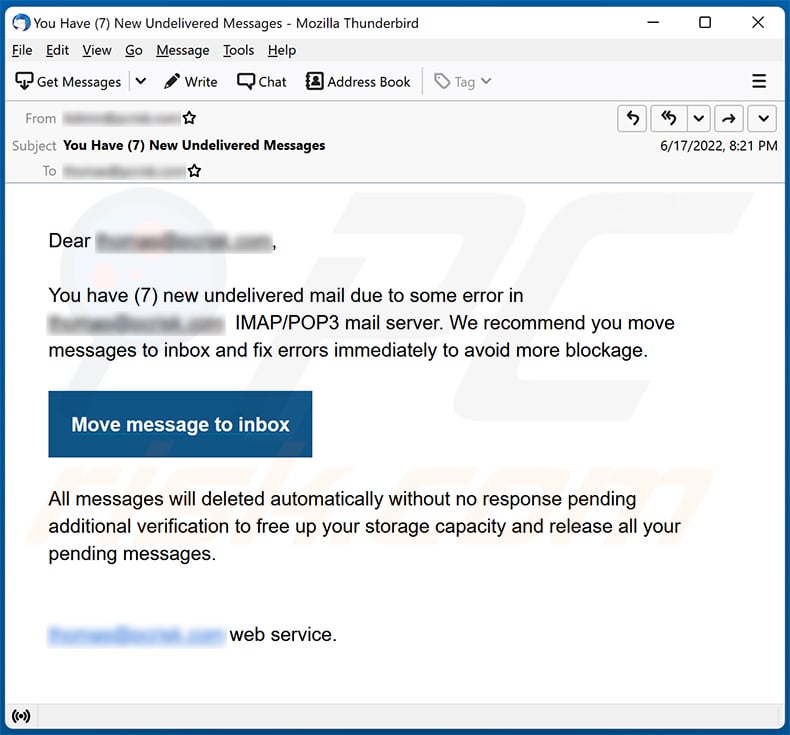 Spam non distribué sur le thème des e-mails (2022-06-21)