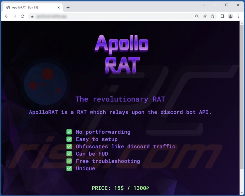 Page Web promotionnelle ApolloRAT