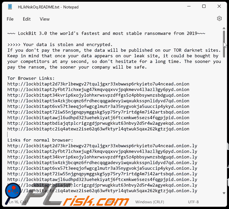Apparition de la note de rançon du logiciel de rançon LockBit 3.0