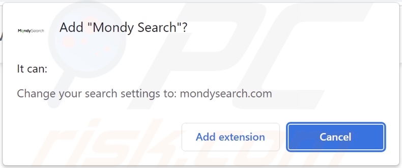 Pirate de navigateur Mondy Search demandant des autorisations