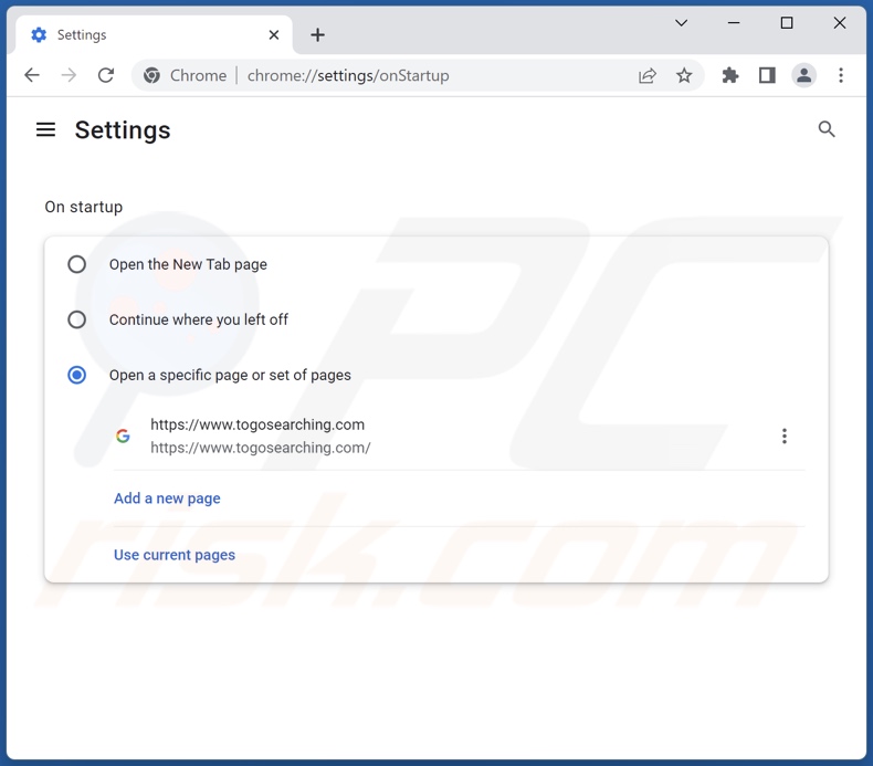 Suppression de togosearching.com de la page d'accueil de Google Chrome