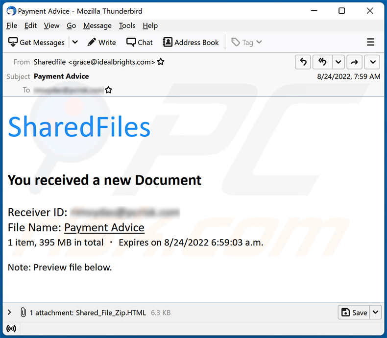 Escroquerie par e-mail SharedFiles (2022-08-25)