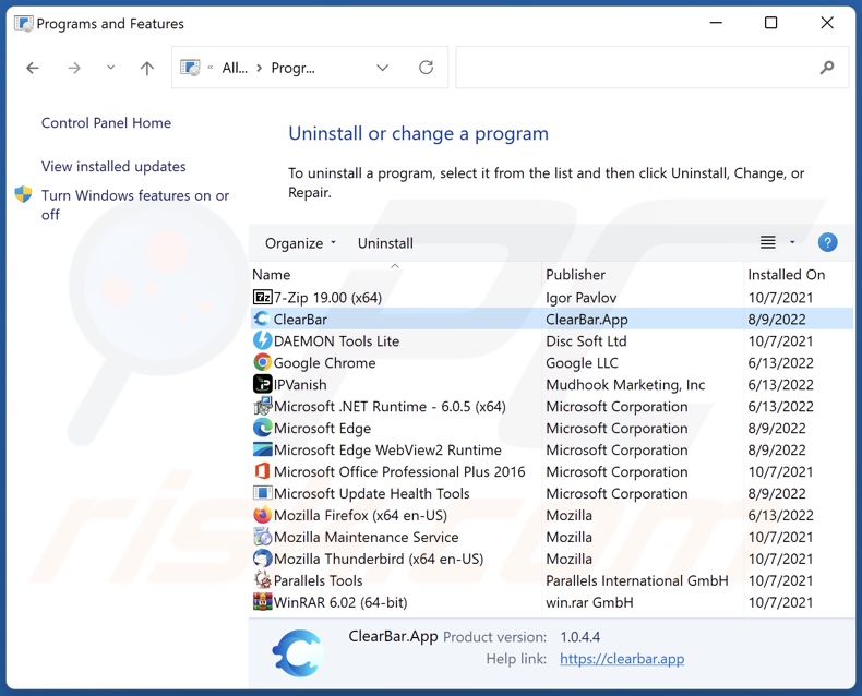ClearBrowser adware uninstall via Control Panel