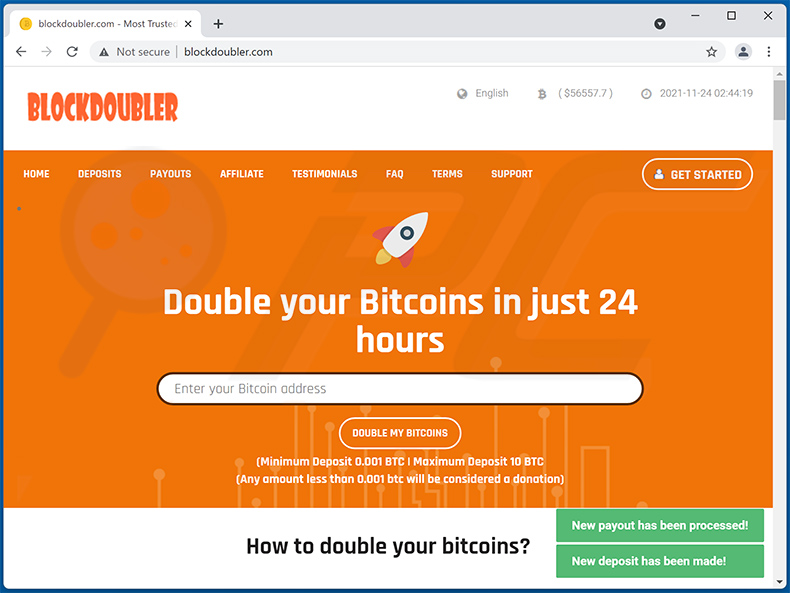 Double Your Bitcoins pop-up scam (2022-08-25)
