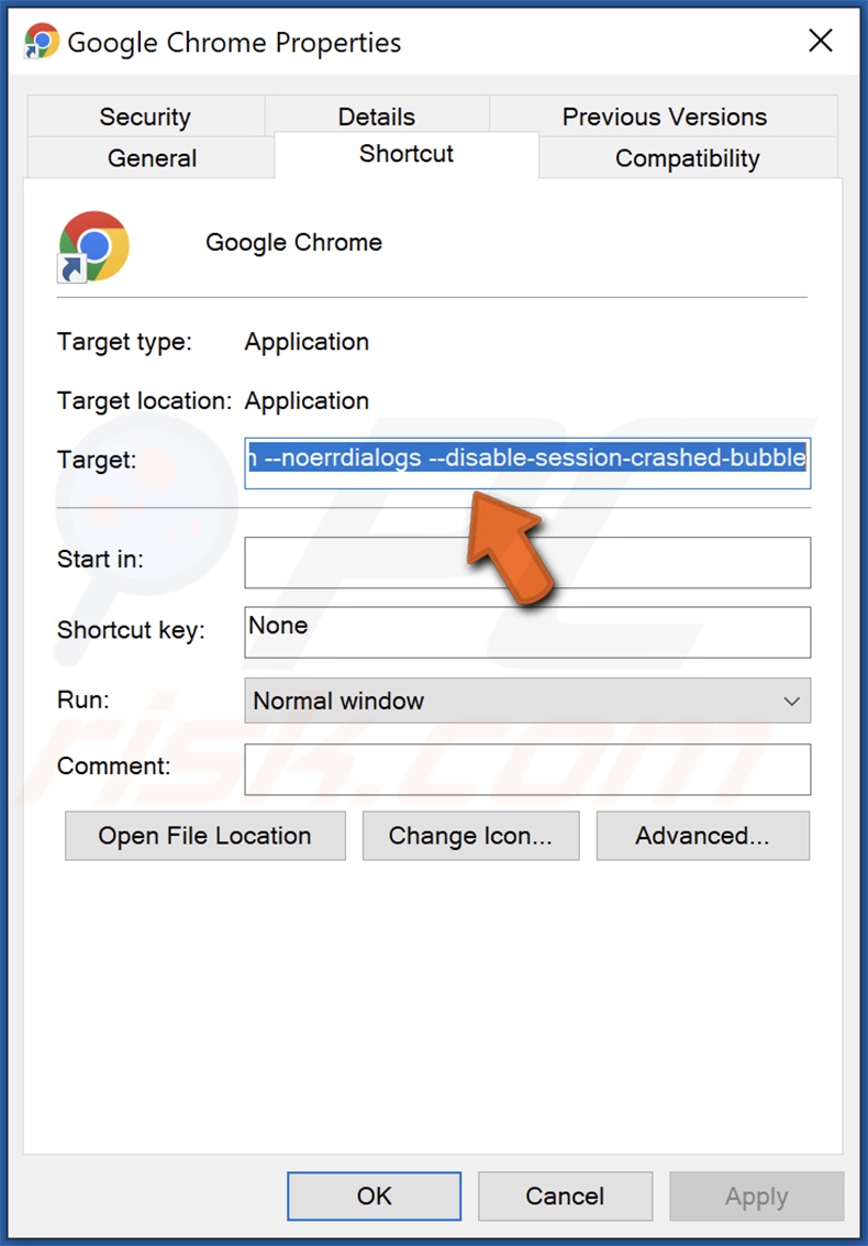 Le pirate de navigateur des paramètres d'extension a changé la cible du raccourci Chrome