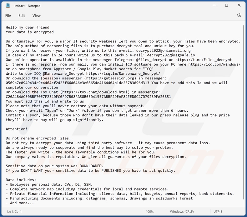 Fichier texte du rançongiciel FLSCRYPT (info.txt)
