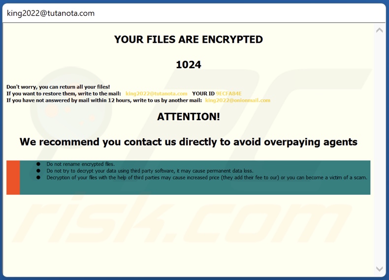 K1ng ransomware message demandant une rançon (pop-up)
