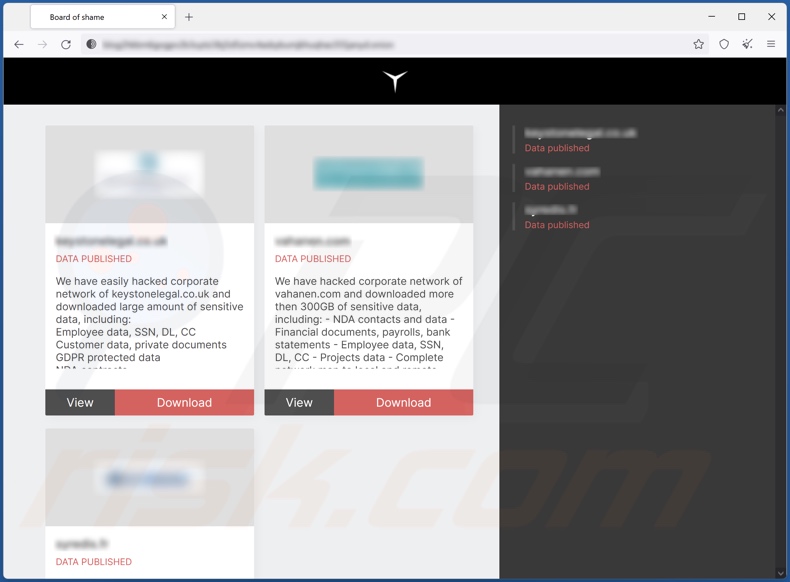 Site Web de rançongiciel RedAlert (N13V) pour fuite de données