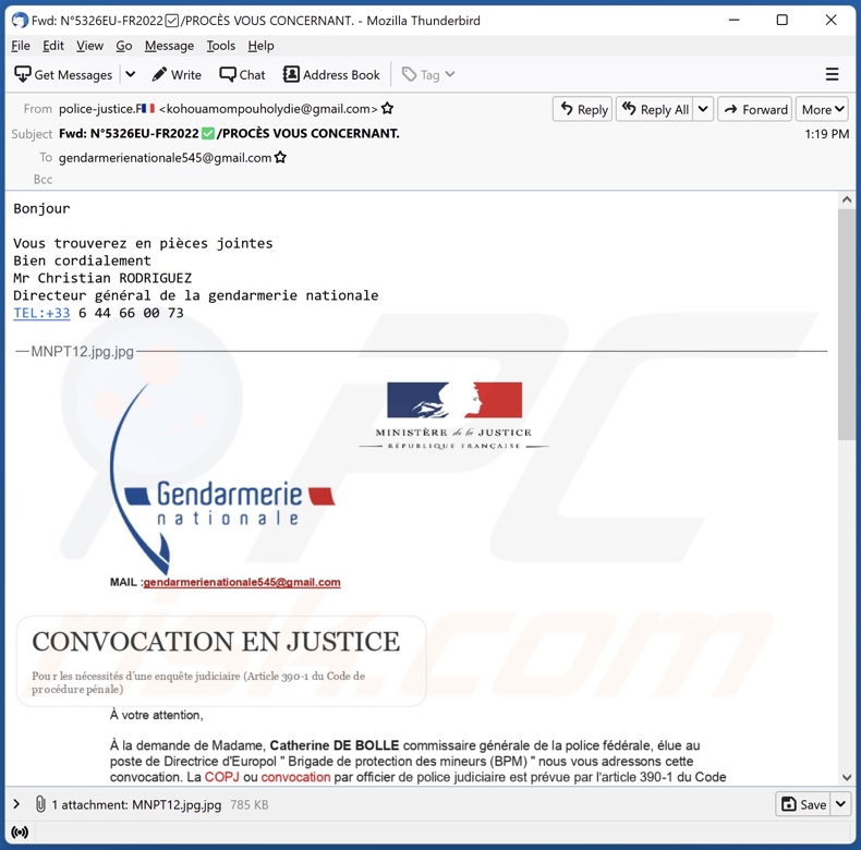 Campagne de spam par e-mail Summon To Court For Pedophilia