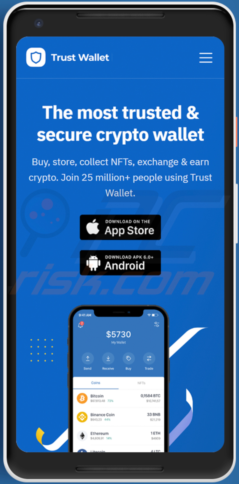 Site Web mobile du faux site Web de l'application Trust Wallet - trustwallet.site