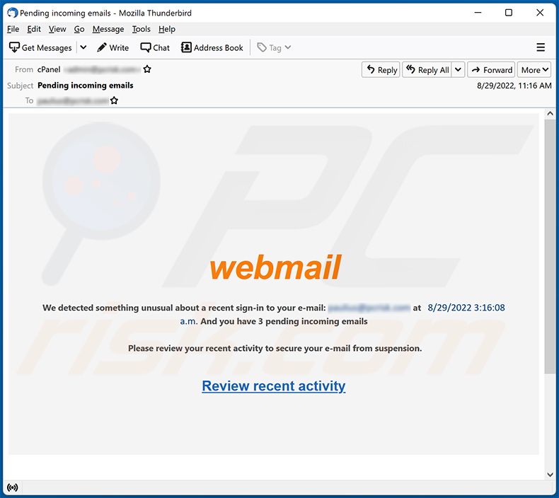 E-mail de spam d'activité de connexion inhabituelle (2022-08-30)