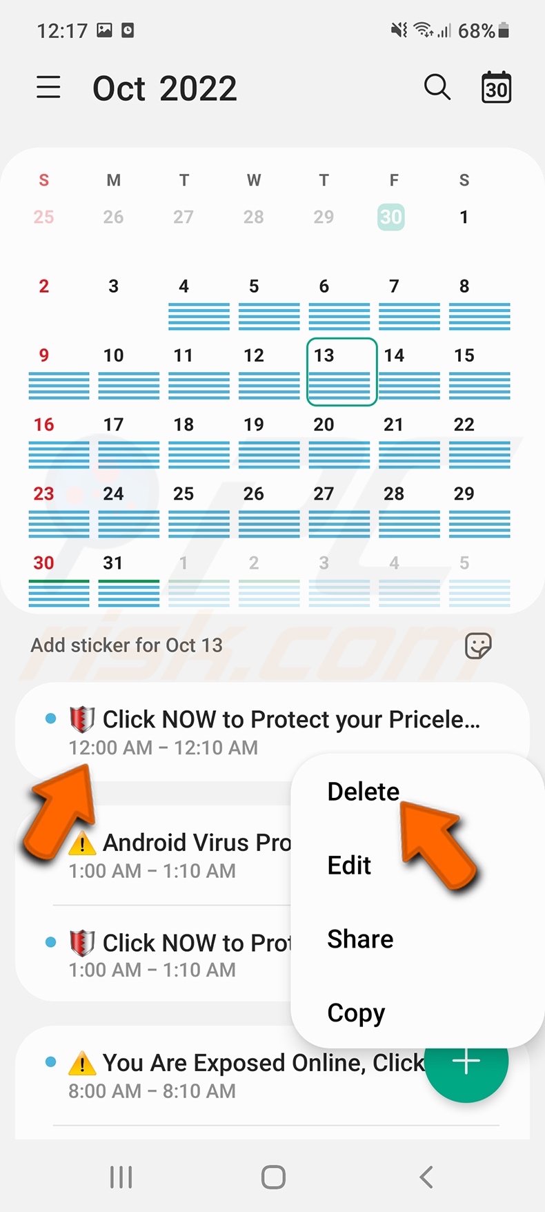 Suppression des événements de calendrier trompeurs (Samsung Calendar)