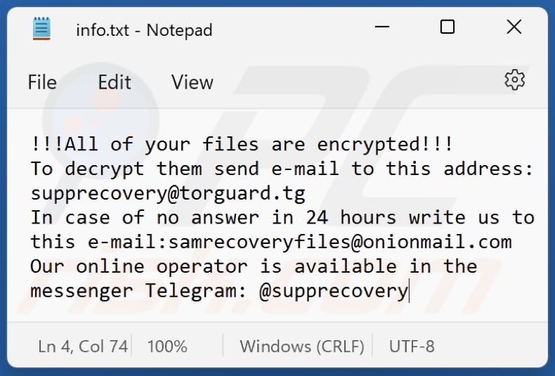 canard ransomware fichier txt (info.txt)