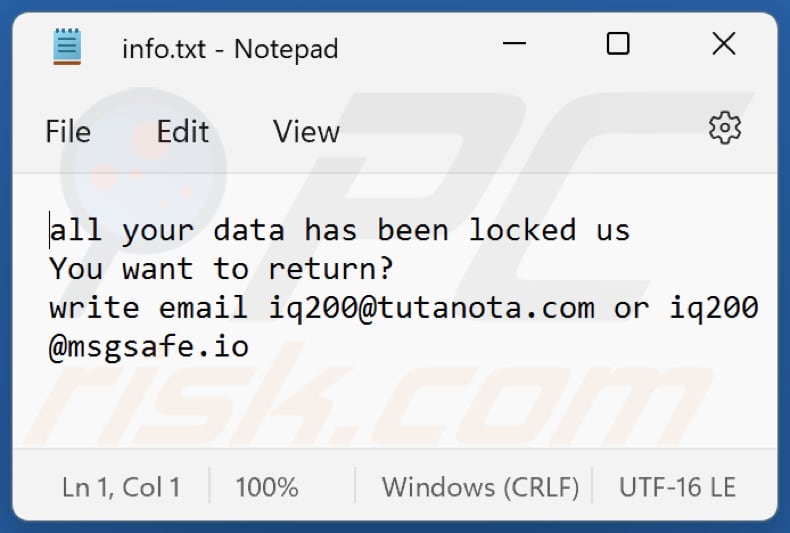 Fichier txt du rançongiciel Iq20 (info.txt)