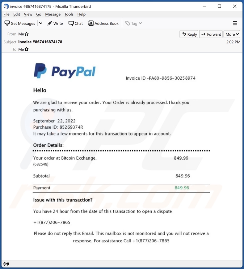PayPal - Campagne de spam par e-mail Votre commande est déjà traitée