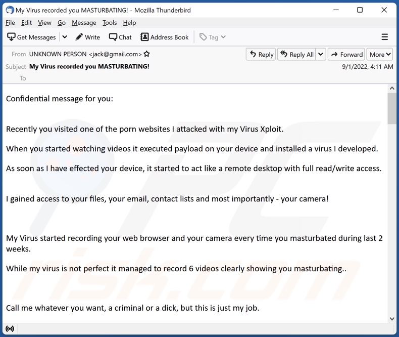 Sites Web pornographiques que j'ai attaqués avec mon virus Campagne de spam par e-mail Xploit