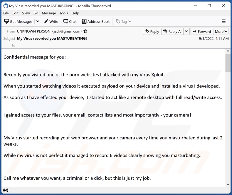 Sites Web pornographiques que j'ai attaqués avec mon virus Campagne de spam par e-mail Xploit