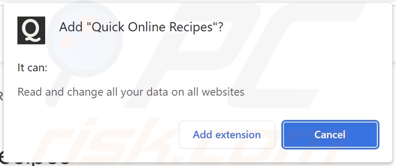 Adware Quick Online Recipes demandant diverses autorisations