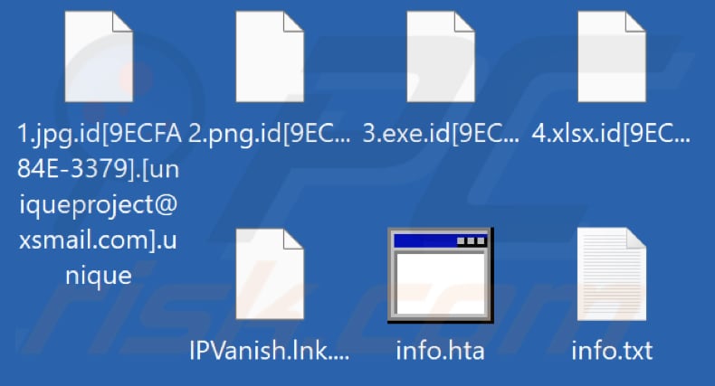 Fichiers cryptés par Unique ransomware (extension .unique)