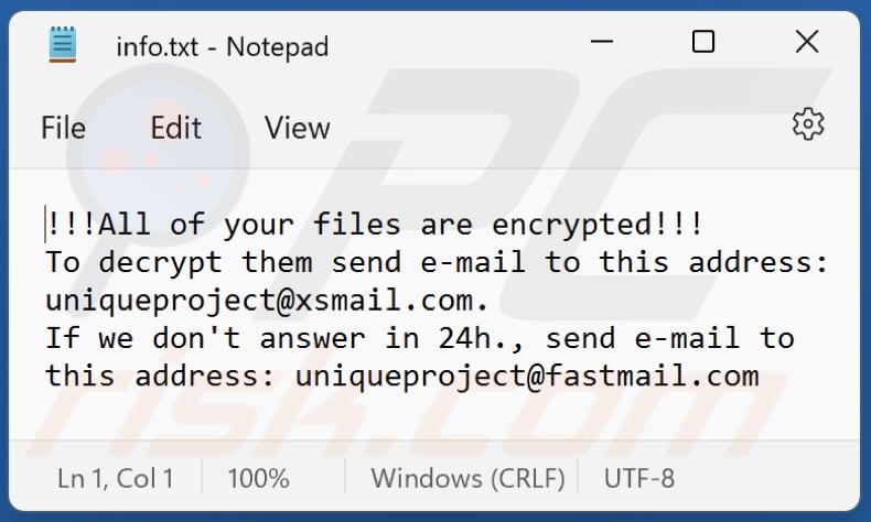 fichier txt unique de note de rançon de ransomware (info.txt)