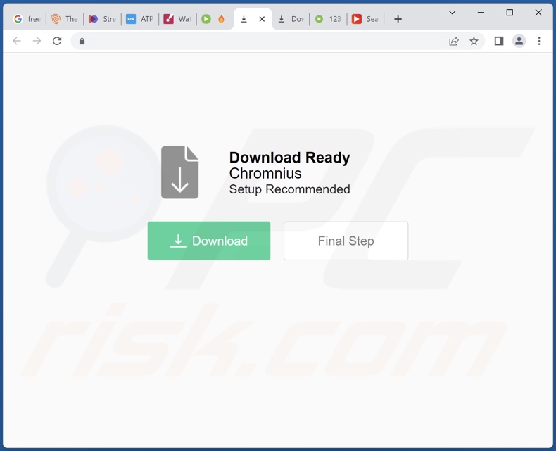 Site Web trompeur faisant la promotion du logiciel publicitaire Chromnius