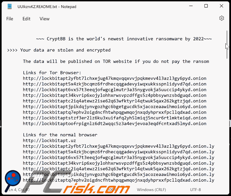 Note de rançon CryptBB ransomware ([random_string].README.txt) GIF