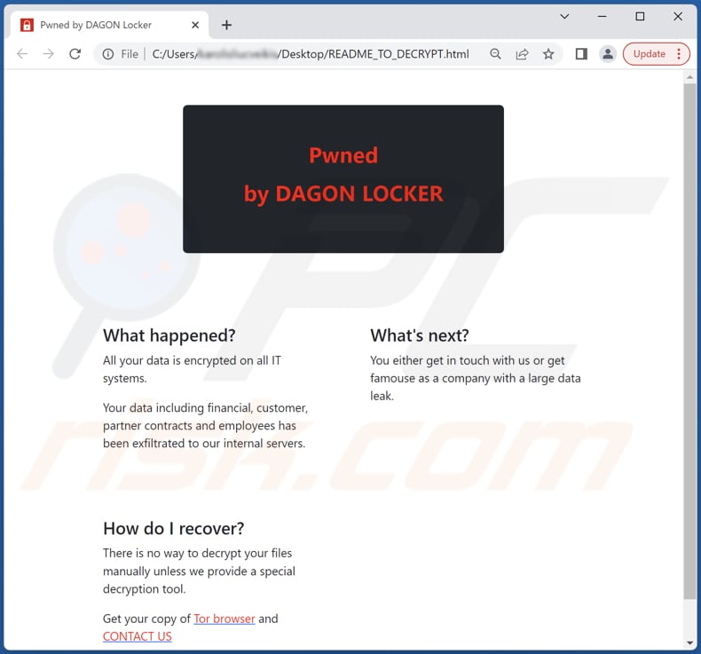 Fichier html du rançongiciel DAGON LOCKER (README_TO_DECRYPT.html)