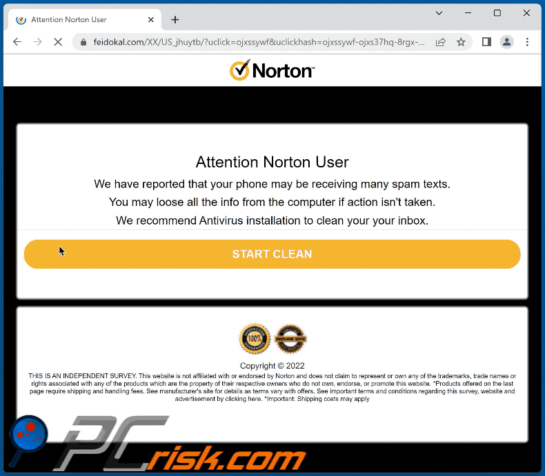 Apparition de Norton - Votre téléphone peut recevoir de nombreux spams (GIF)