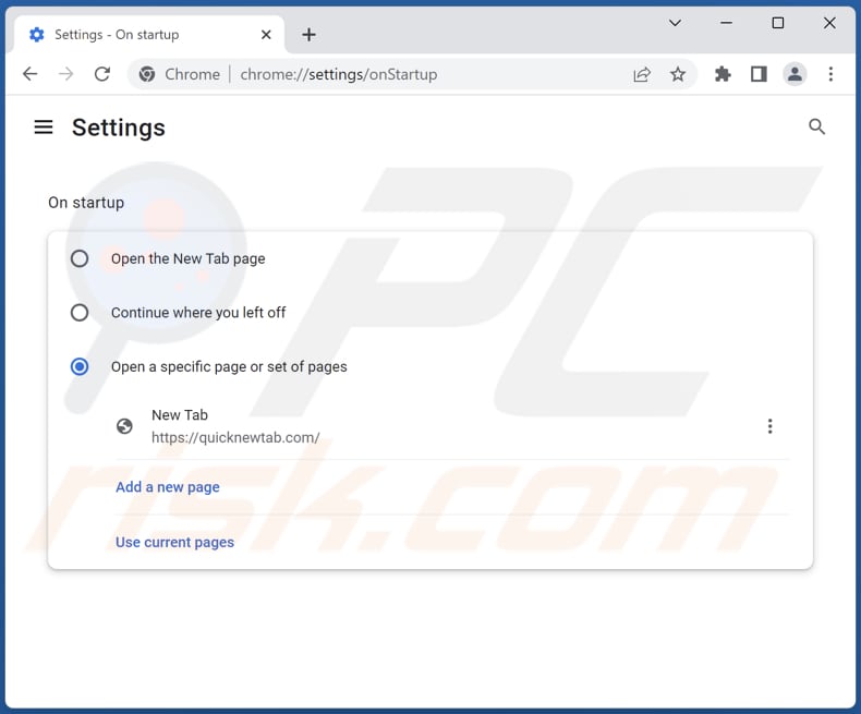 Suppression de quicknewtab.com de la page d'accueil de Google Chrome