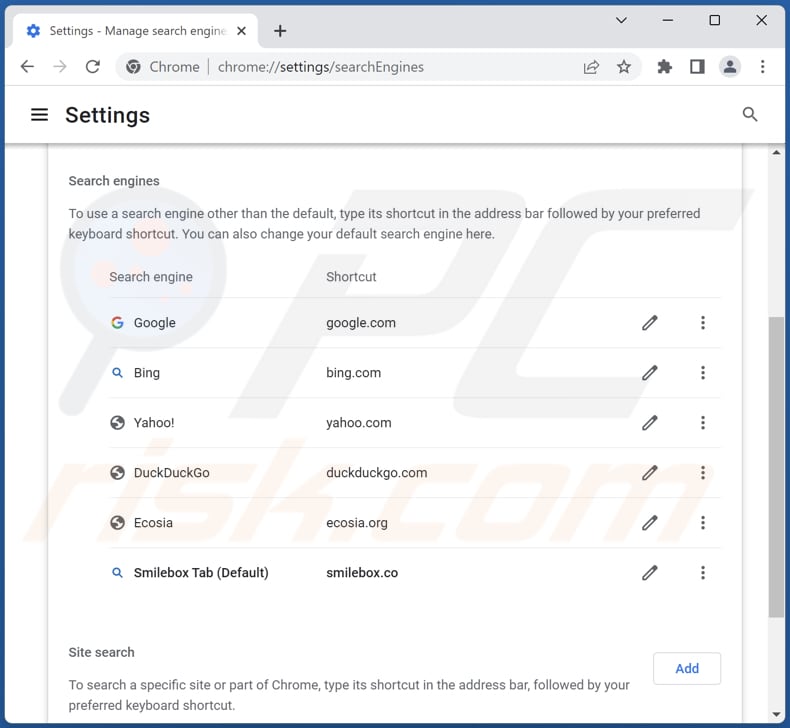 Suppression de smilebox.co du moteur de recherche par défaut de Google Chrome