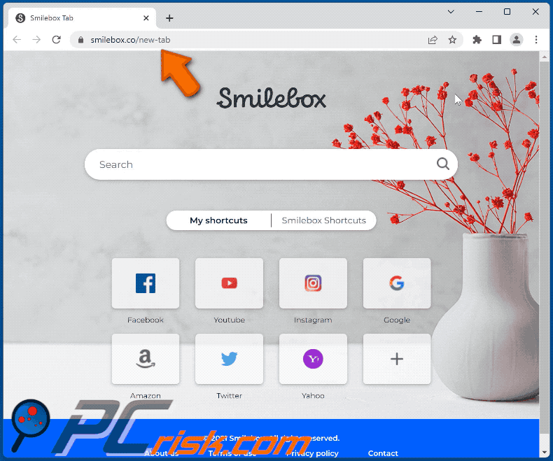 pirate de navigateur de l'onglet smilebox smilebox.co affiche les résultats de yahoo