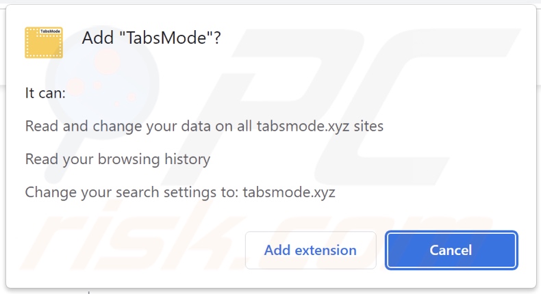 Pirate de navigateur TabsMode demandant des autorisations