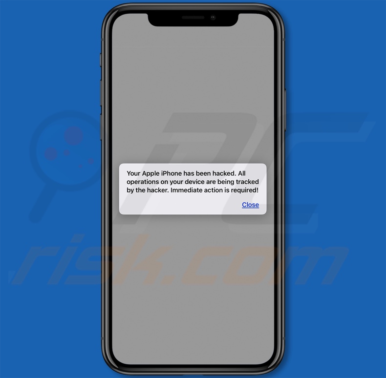 Votre appareil Apple iPhone a été piraté pop-up initial de l'escroquerie