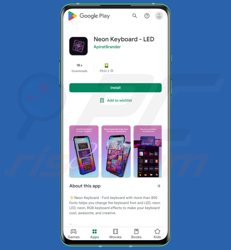 Logiciel malveillant Autolycos cheval de Troie Neon Keyboard - Application LED sur Google Play