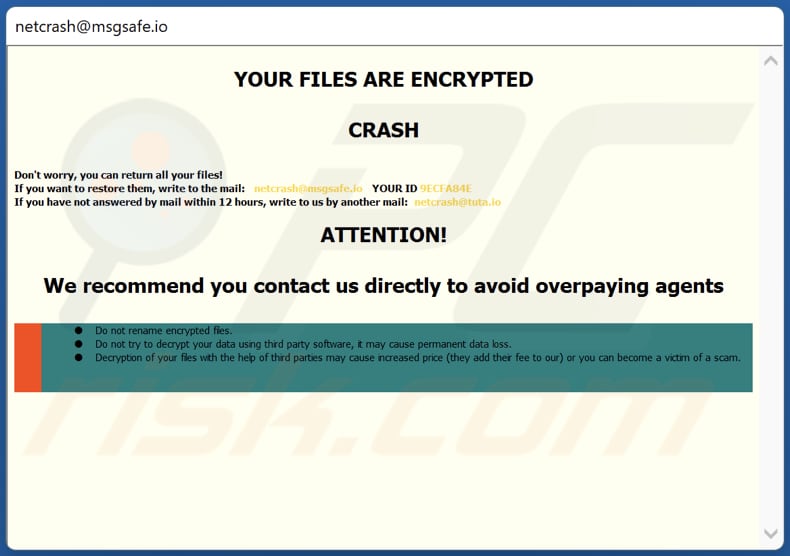 Fenêtre contextuelle CRASH ransomware