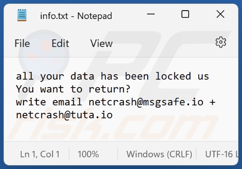 Fichier txt du rançongiciel CRASH (info.txt)