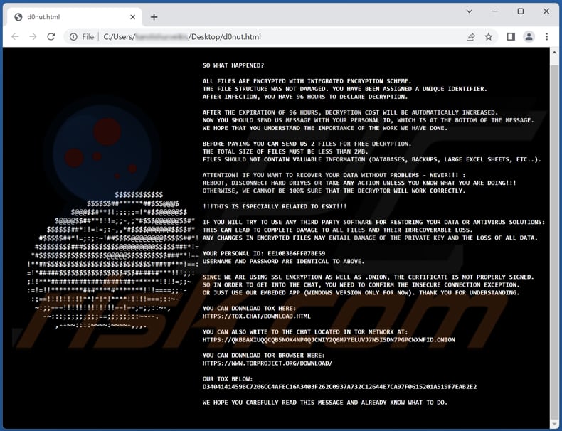 Fichier texte du rançongiciel D0nut ()