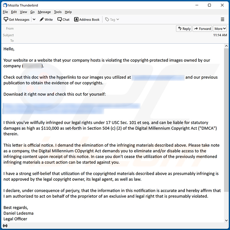 E-mail de notification de violation du droit d'auteur DMCA (2022-11-15)