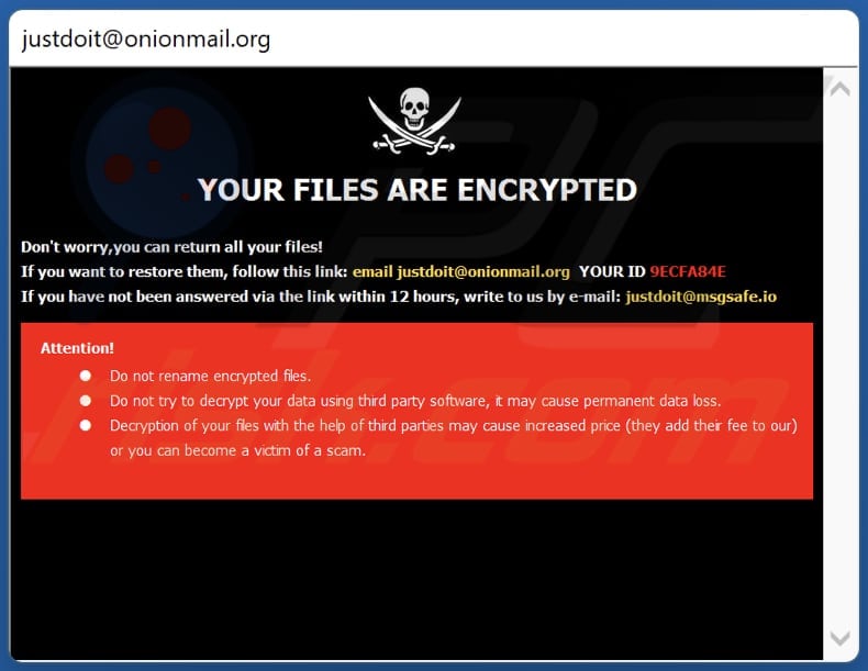 Juste une note de rançon de ransomware dans une fenêtre pop-up