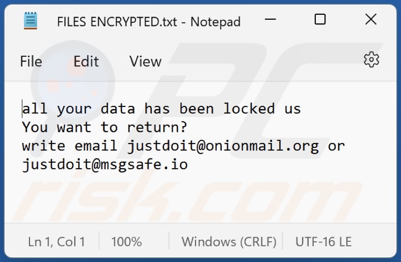 Juste un fichier txt de ransomware (FILES ENCRYPTED.txt)