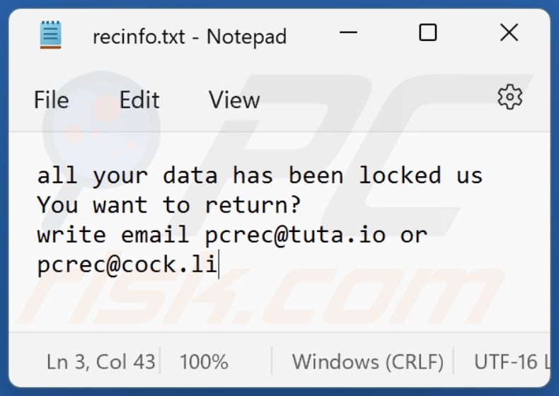 RPC ransomware deuxième note de rançon (recinfo.txt)