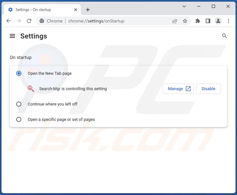 Suppression de searchmgr.online de la page d'accueil de Google Chrome