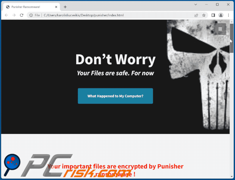 Note de rançon Team Punisher ransomware (fichier HTML) GIF