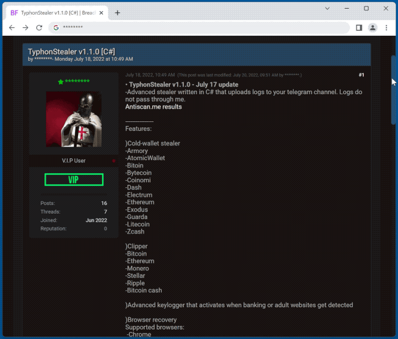 Le malware voleur Typhon promu sur les forums de hackers (GIF)