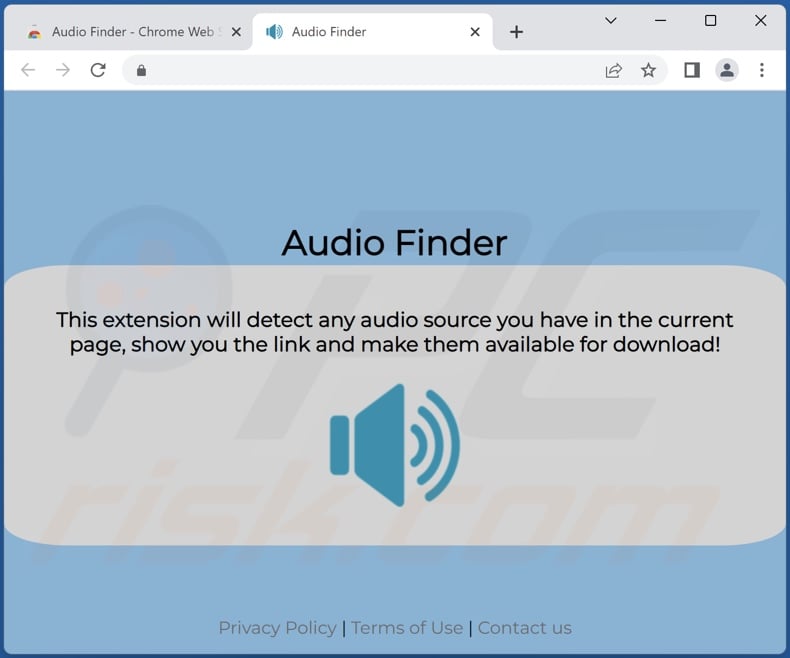 Site Web faisant la promotion du logiciel publicitaire Audio Finder