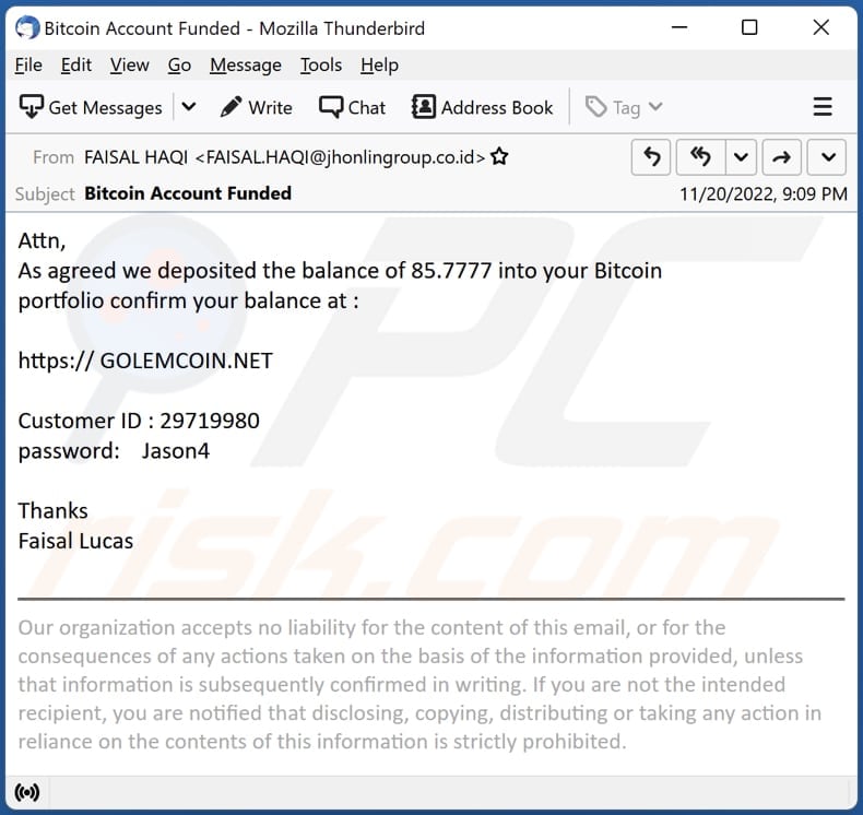 déposer dans votre escroquerie par e-mail de portefeuille bitcoin une autre variante