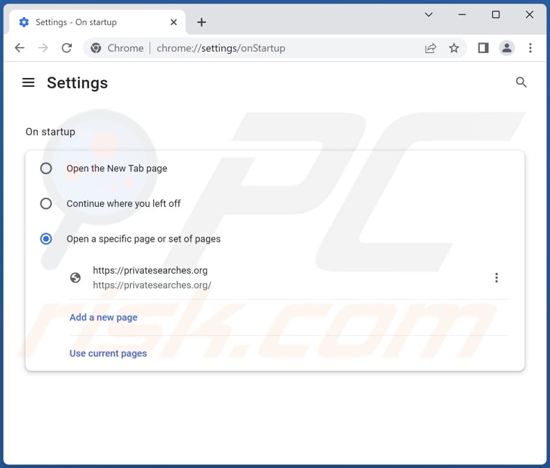 Suppression de privatesearches.org de la page d'accueil de Google Chrome