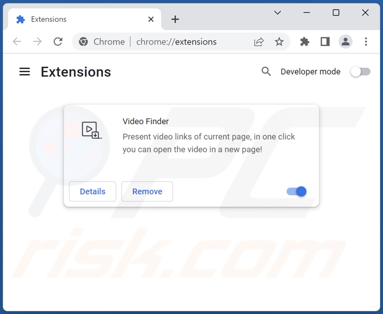 Suppression des publicités Video Finder de Google Chrome étape 2